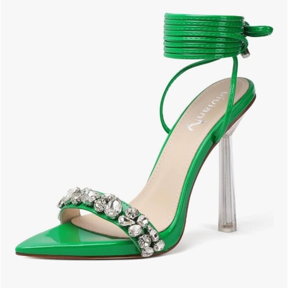 vivianly Rhinestone Lace Up Clear Heel Stilettos Size 9.5 NWT - Picture 2 of 9